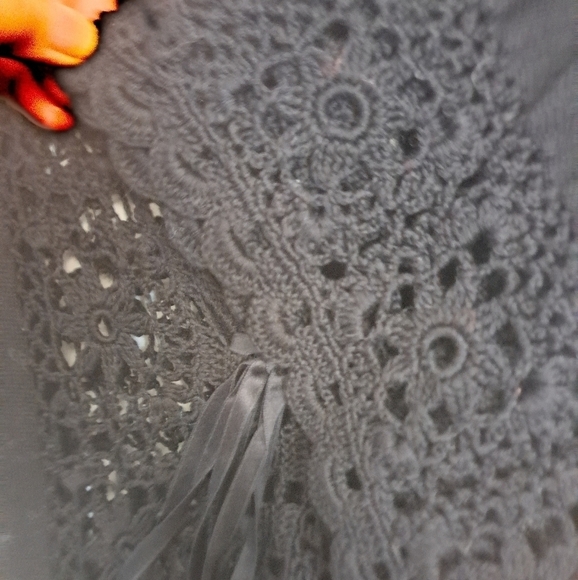 NANETTE LEPORE black cotton crochet knit cut out short sleeve cover up dress M - Picture 4 of 10